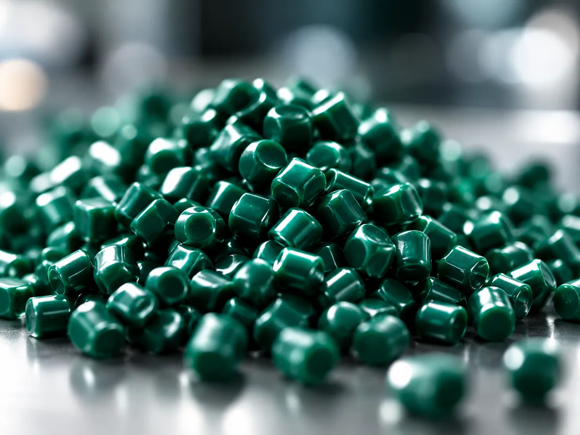 Granulados de polímeros verdes, fotografia ilustrativa industrial